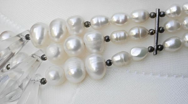 Vintage Silver, Clear Glass Drops and Freshwater Pearls Necklace